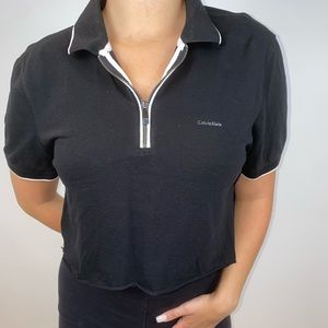 Black Calvin Klein Collared Crop Top